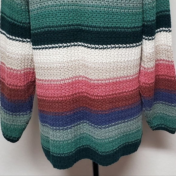 VINTAGE 80s Pastel Stripe Chunky Knit Mock Neck Cropped Sweater Paris Sport Club - Picture 12 of 14